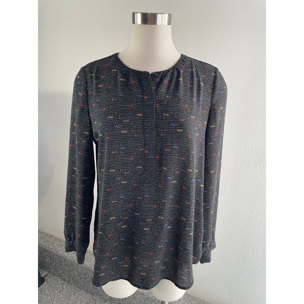 NYDJ Women PM Petite Medium Blouse Colorful Oui Text Long Sleeve Tunic Top